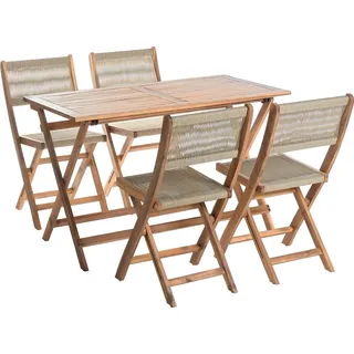 BELIANI Gartenmöbel Set Beige Akazienholz mit Seilgeflecht Rechteckig 120 x 60 cm 1 Gartentisch 4 Gartenstühle Klappbar Skandinavisches Modernes ... - Beige/Braun