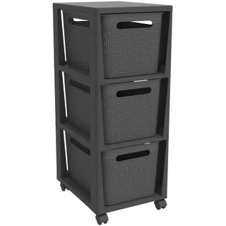Rotho Tower mit Rollen Brisen 3 x 16 L 3 herausnehmbare Boxen, 4 drehbare Doppelrollen, Lochmuster-Optik