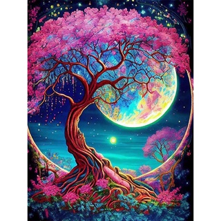 Huacan Diamond Painting Baum Diamant Paintings Bilder Malerei Voll Runde Stickerei für Kinder Erwachsene Haus Wand Zimmer Dekor 30x40cm