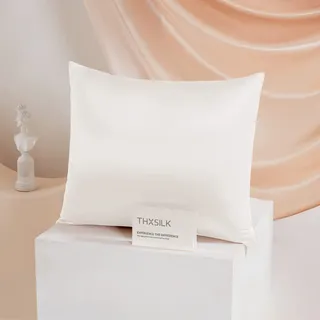 THXSILK 25 Momme Seide Kissenbezug für Haar und Haut - Maulbeerseide Kissenbezug - Hypoallergen mit Versteckter Reißverschluss - Pure Seide auf Beide Seiten ... (Luxus-Weiß, 80x80cm)