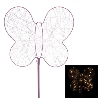 DbKW XL Outdoor Metall Gartenstecker mit LED Lichterkette, 6 Stunden Timer, Batteriebetrieb, 88 cm (Schmetterling)