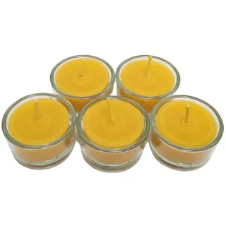 Josef Muhr - Handgegossene Bienenwachs Teelichter im Glas - 5er Set - Goldgelb - 100% natürliches Bienenwachs - Duft - Naturprodukt - Nachhaltig