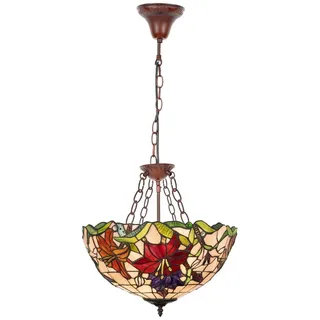 Casa Padrino Luxus Tiffany Hängeleuchte Mehrfarbig / Braun Ø 40 x H. 85 cm - Art Deco Tiffany Hängelampe - Wohnzimmer Hängeleuchte - Deko Hängeleuchte - Luxus Tiffany Leuchten - Art Deco Leuchten