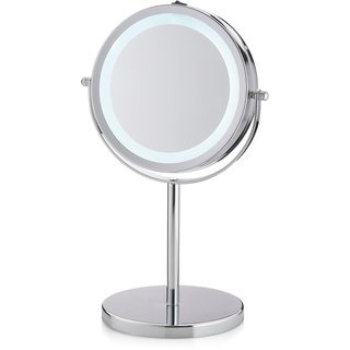 kela Standspiegel TIO, Ø 13 cm, Metall, verchromt, glänzend, mit LED-Beleuchtung, 1-fach/10-fach Vergrößerung, 20673