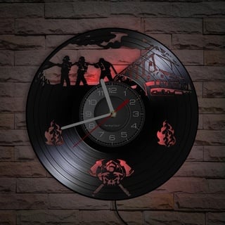 Smotly Wanduhr aus Vinyl mit Nachtlicht Atmosphäre Uhr, entworfen für Feuerwehrleute zum Löschen von Bränden, ein Geschenk, um Menschen daran zu erinnern, sich um die Umwelt zu kümmern