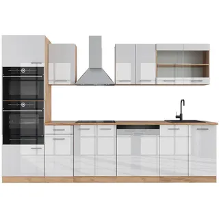 Vicco Küchenzeile R-Line 300 cm Weiß Hochglanz/Goldkraft Eiche