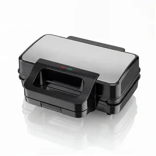 Arendo 3-in-1-Sandwichmaker Multifunktions-Snackmaker für Sandwich, Waffel & Panini, Kontaktgrill, 900 W, Edelstahl-Applikation, Verriegelung, Antihaftbeschichtung, Kompakt schwarz|silberfarben