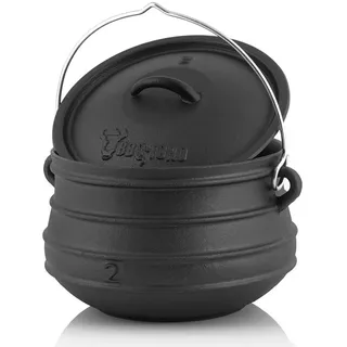 BBQ-Toro Grilltopf Potjie ca. 6 Liter, Südafrikanischer Kochtopf aus Gusseisen ohne Füße, Gusseisen schwarz