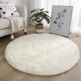 GIBZ Home Teppich Rund Wohnzimmer Schlafzimmer rutschfest Shaggy Modern Flauschig Langflor für Esszimmer, Büro, Badezimmer, Flure, Küche, 140 x 140 cm, Beige