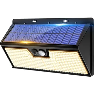 vighep 318 LED Solarlampe Außen mit Bewegungsmelder, große Solar-Wandleuchte Warmweiß, IP65 wasserdichte Außenlampe mit 3 Modi, Solarleuchte für Garten, Garage, Haustür, Treppe, 1 Stück