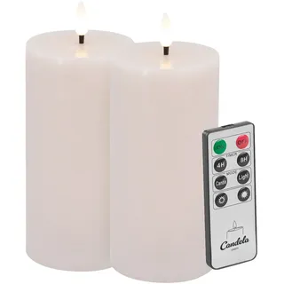 Candela LED Kerzen 2er Set H:15xØ7,5cm Summer Pink rustic Echtwachs mit Fernbedienung Timer Funktion & mehrstufig dimmbar flammenlos Echtwachskerzen Stumpenkerze