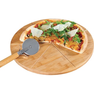 Kesper Pizza-Teller mit Pizza-Schneider aus Bambus 32 cm