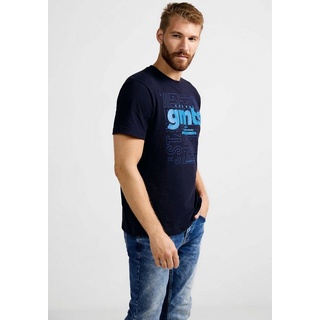 STREET ONE MEN T-Shirt mit Schriftzug vorne blau XL (54)