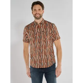 engbers Herren Kurzarm-Hemd gestreift Orange regular Button Under - M