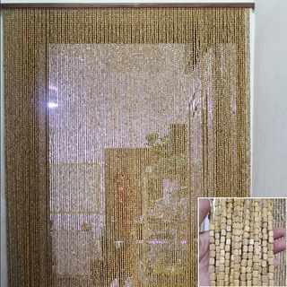 NUACOS Türvorhang Fadenvorhang Paneel Bambus Perlenvorhang Tür Wand Fenster Türen Raumteiler Dekorationen für Wohnzimmer Schlafzimmer,Beige,90x200cm(60Shares)