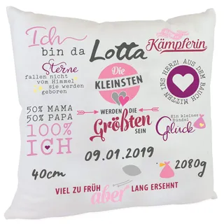 Personalisiertes Namenskissen für Frühchen Spruch zur Geburt oder Taufe Mädchen Namen Babykissen Säugling Geschenk (rosa)