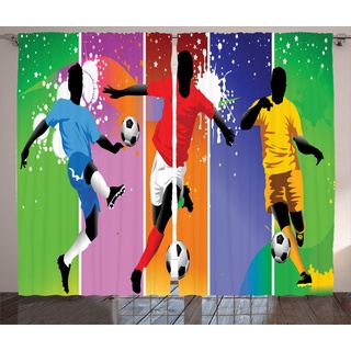 ABAKUHAUS Sport Rustikaler Vorhang, Fußball-Fußball-Moderne, Wohnzimmer Universalband Gardinen mit Schlaufen und Haken, 280 x 245 cm, Rot Self