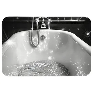 OnlyWow Badematte Badewanne - Glitter - Schwarz und Weiß - Badezimmer, Höhe 10 mm, Polyester, Rechteckig, Badezimmerteppich, Badteppich, Rutschfest, Badvorleger, Waschbar Rechteckig | 90 cm x 60 cm x 10 mm