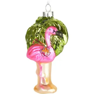 Brubaker Flamingo Pink mit Palme Weihnachtskugel aus Glas - Handbemalt und Mundgeblasen - Christbaumschmuck Lustig - Christbaumkugel Figuren Weihnachtsdeko Anhänger - Deko Baumkugel