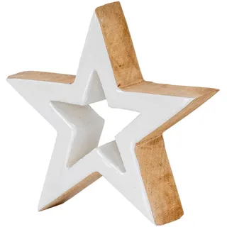 levandeo Holz Stern 15 x 15 cm Mango/Weiß/Natur/Braun