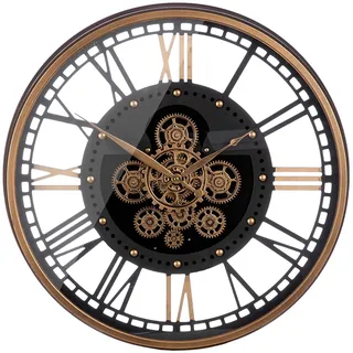Casablanca Wanduhr - rund - Ø 60cm - Zahnrädermotiv - Glas - MDF - Metall - kupferfarben schwarz - Batterien in der Lieferung Nicht enthalten