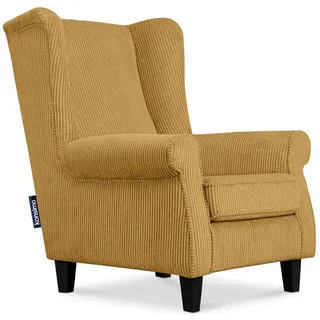 KONSIMO® Ohrensessel MILES Gepolsterter Sessel, mit Armlehnen, Massivholzbeine gelb|schwarz