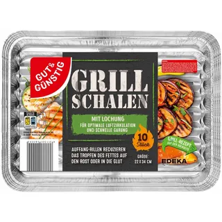 Gut&Günstig Alu Grillschalen mit Lochung und Fettauffangrillen 22x34cm 10 Stück
