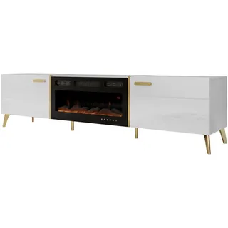 Mirjan24 Picru 2D EF TV-Lowboard 214x50x38 cm Weiß/Gold Holz/Glas/Kunststoff/Spanplatte/Melamin