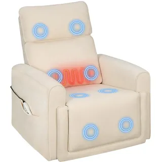 WOLTU Relaxsessel elektrisch, Fernsehsessel mit Liegefunktion, Beige | mit Wärmefunktion Massagefunktion, weicher Kopfstütze 2 Seitentaschen, bis 150 kg, aus Chenille, für Wohnzimmer Schlafzimmer