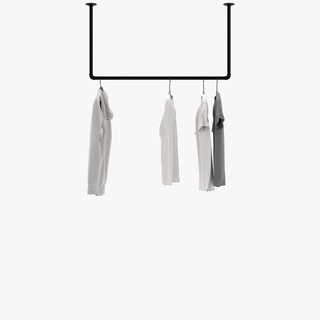 pamo Decken-Kleiderstange im Industrial Loft Design - Hang Low - für das Bad oder den Kleiderschrank als Garderobenwand I Schlafzimmer Kleiderständer aus schwarzen stabilen Rohren zur Deckenmontage