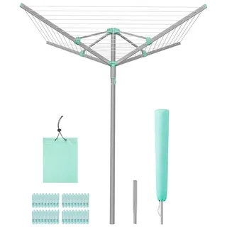 SONGMICS Wäscheständer Wäschespinne, Wäscheständer für draußen, mit Zubehör, mit Zubehör 40/50/60 m Wäscheleine, für 4/5/6 Waschladungen silberfarben 139.2 cm x 182 cm - 182 cm x 139.2 cm