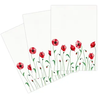 Kracht Geschirrtuch Mohnblume, (Set, 3-tlg., Set), 3er Pack Geschirrtücher (3 Stück), ca. 50 x 70 cm, Halbleinen bedruckt rot