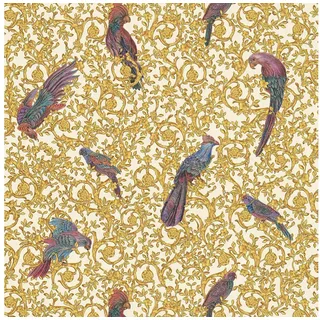 Profhome Luxus Tapete Vogelmuster 0,70 m x 10,00 m 7,035 m2 Gold/Violett/Creme 370532-GU