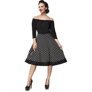 Belsira - Rockabilly Kleid knielang - Carmen-Swingkleid - S bis 4XL - für Damen - Größe XL - schwarz/weiß - XL