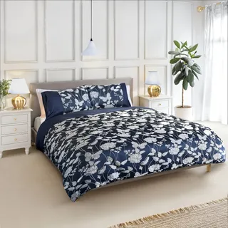 Emma Barclay King-Size-Betten, Jacquard, Motiv: Schmetterling-Wiese Bettwäsche-Set, 100% Polyester, Navy