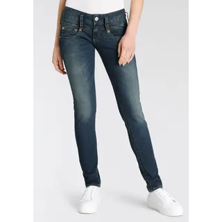 Slim-fit-Jeans HERRLICHER "Jeans Pitch Slim Organic Denim" Gr. 27, Länge 32, weiß (clean) Damen Jeans Röhrenjeans Vintage-Style mit Abriebeffekten