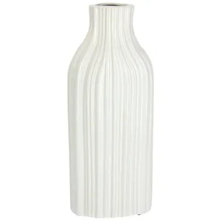 I.GE.A. Dekovase Blumenvase aus Keramik, geriffelt, bauchig, glänzend, Keramikvase (1 St), Deko-Vase für Blumen, Pampasgras, Trocken- oder Kunstblumen u. Zweige weiß 12 cm x 30 cm x 7 cm