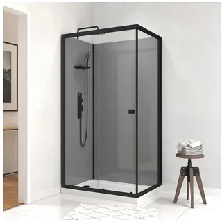 Marwell Komplettdusche Rechteck rechts 110 x 80 cm 5 mm Sicherheitsglas grau/schwarz