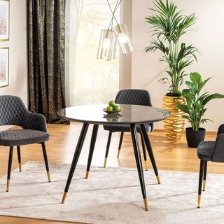 DIARO 100 cm nicht klappbarer runder Tisch Schwarz / Schwarz Marmor