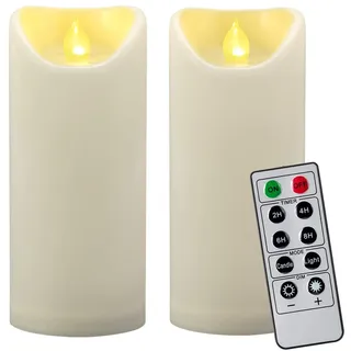 2 Stück 7,5 x 17,5 cm wasserdichte LED-Stumpenkerzen für draußen, mit Fernbedienung und Timer, flammenlos, flackernd, groß, elektrisch, Kunststoff, künstliche Kerzen für Terrasse, Kamin Dekoration