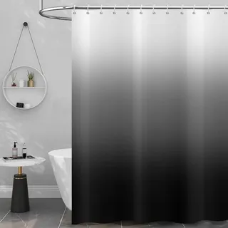 Hnmdmyi Duschvorhang Schwarz 180x200, Schwarz und Weiß Ombre Duschvorhänge Elegante Moderne Luxus Badewanne Vorhang Wasserdicht Polyester Stoff Waschbar Badevorhang für Badezimmer mit Haken