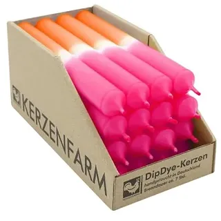 luterna DIP DYE Stabkerzen aus Paraffin, 180/22 mm, Neonorange-Pink, KERZENFARM HAHN, Brenndauer ca. 7h, 16 Stück pro Verpackung