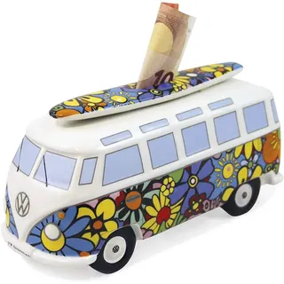 BRISA VW Collection - T1 Bulli Bus Spardose Sparbüchse | Volkswagen Sparschwein Geldkassette, Wiederverwendbar Fanartikel Geschenk Geldsammler Retro Dekoration, Keramik, Bunt