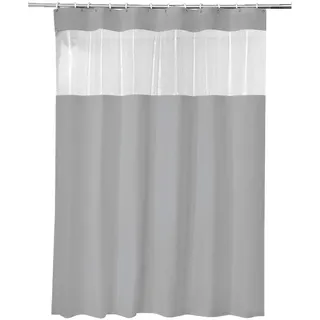 ADOB Anti-Schimmel Duschvorhang Peva Grau mit Fenster, 180 x 200 cm, waschbar, mit Gewichtsband und 12 Duschvorhangringen, 90850
