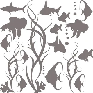 GRAZDesign Wandtattoo Bad Meer mit Fische | Aufkleber für Badezimmer | wasserfest - 090 silbergrau