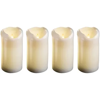 Novaliv 4er Set LED Stumpenkerzen groß - Echtwachskerze mit beweglicher Flamme flackernd - Timerfunktion für 6 Stunden Warmweißes Licht 7,5cm Durchmesser 15cm Höhe - 2 AA Batterien nötig