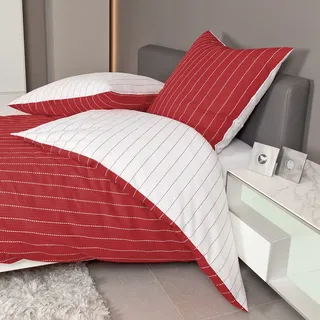 Traumschlaf Mako-Soft-Seersucker Wendebettwäsche Tango kirschrot Kissenbezug einzeln 80x80 cm - rot;weiß
