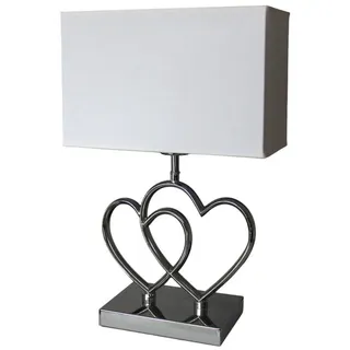Arnusa Tischleuchte Tischlampe Herz chrom mit weißen Stoff Lampenschirm eckig Lampe, ohne Leuchtmittel, Nachttischlampe Beistelllampe silberfarben