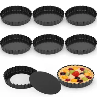 AZKEEGREY 8 Stück 12 cm Tarteform mit Hebeboden Nonstick | Mini Quicheform Abnehmbare Förmchen, Tarte Form Rund, Tortenbodenform, Obstkuchenform für Quiche, Tarte