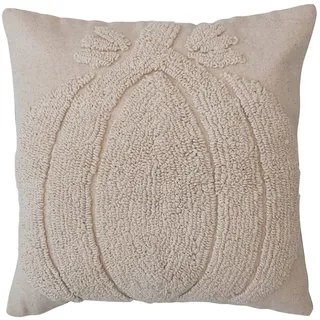 Creative Co-op 45,7 cm quadratisches Baumwoll-Slub-Kissen mit Kürbis und Chambray-Rücken, cremefarben